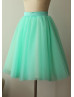 Turquoise Blue Satin Belt Tulle Knee Length Skirt